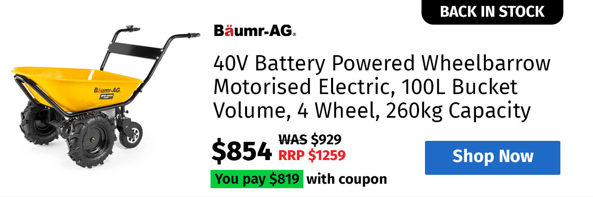 BAUMR-AG 40V Battery Powered Wheelbarrow Motorised Electric, 100L Bucket Volume, 4 Wheel, 260kg Capacity