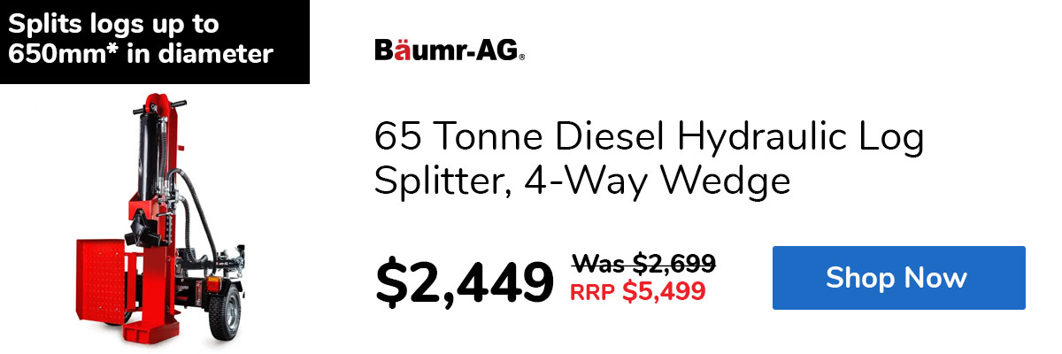 65 Tonne Diesel Hydraulic Log Splitter, 4-Way Wedge