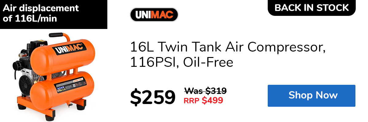 16L Twin Tank Air Compressor, 116PSI, Oil-Free