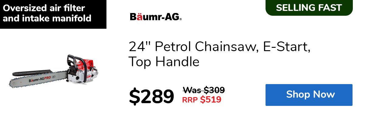 24" Petrol Chainsaw, E-Start, Top Handle