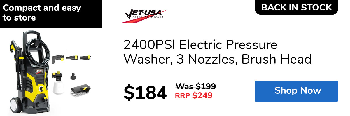 2400PSI Electric Pressure Washer, 3 Nozzles, Brush Head