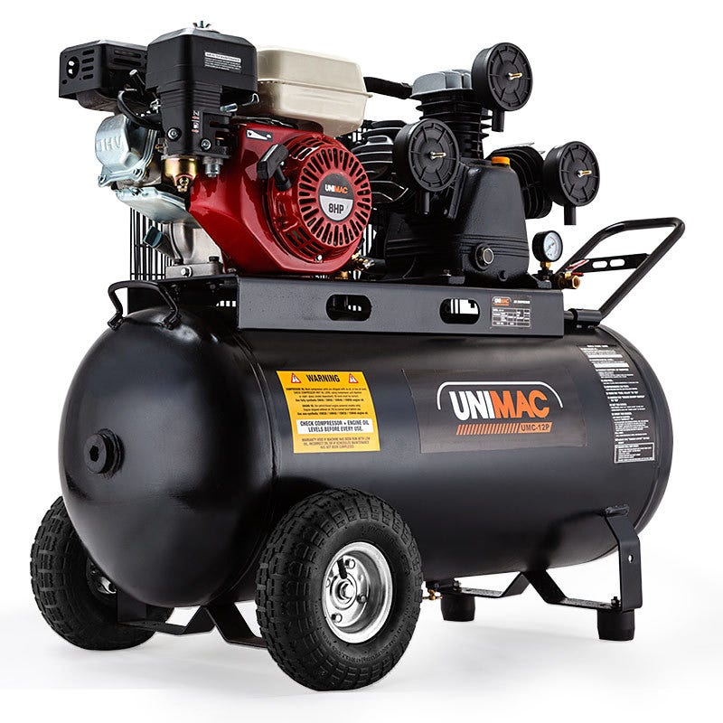 Image of UNIMAC 115PSI 120L 8HP Industrial Petrol Powered Air Compressor 