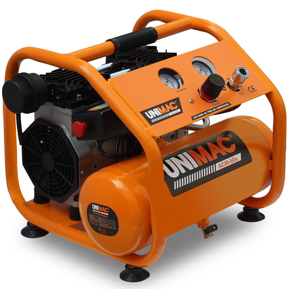 Image of UNIMAC 1.5HP 6L Silent Oil-Free Portable Electric Air Compressor, for Airtools, Tyre Inflation