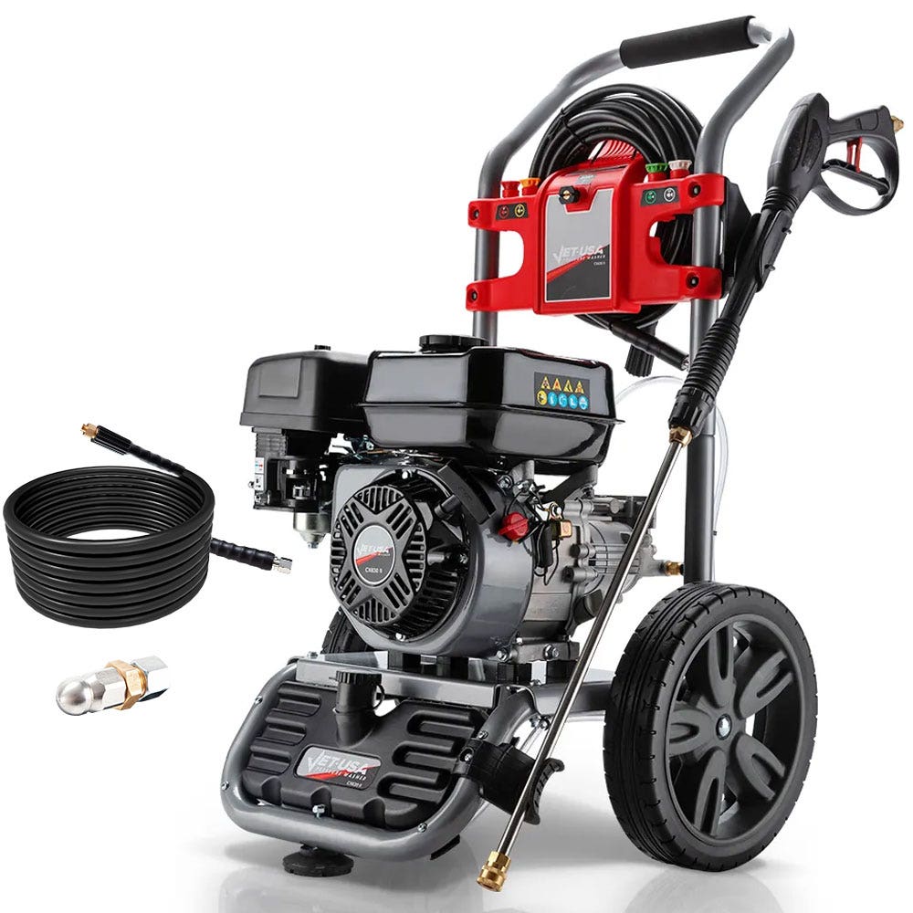 Image of JET-USA 4800PSI Petrol Powered High Pressure Washer, w/ 30m Hose and Drain Cleaner - CX630