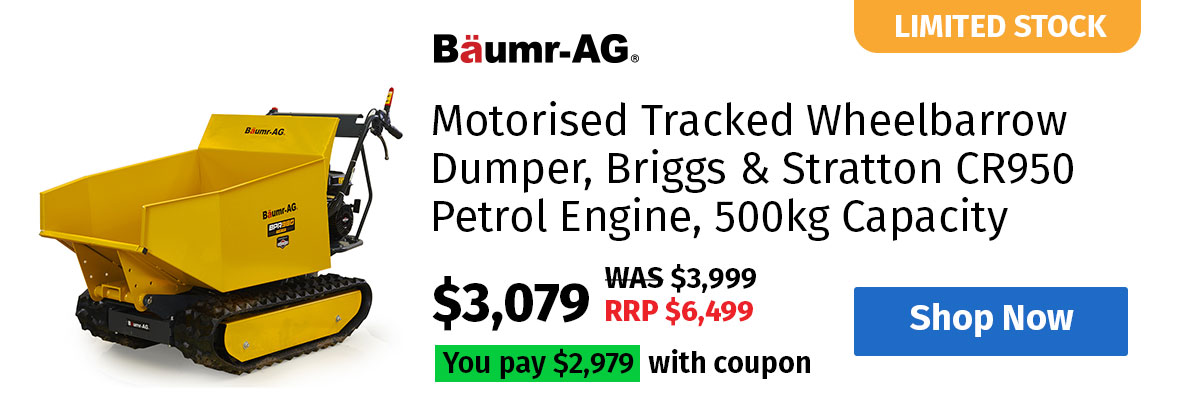 Baumr-AG Motorised Tracked Wheelbarrow Dumper, Briggs & Stratton CR950 Petrol Engine, 500kg Capacity