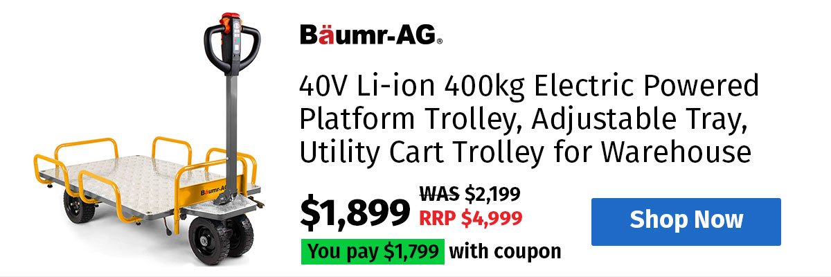 BAUMR-AG 40V Li-ion 400kg Electric Powered Platform Trolley, Adjustable Tray, Utility Cart Trolley for Warehouse Logistics Worksite