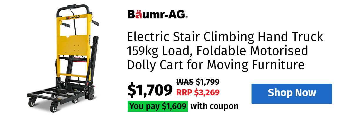 BAUMR-AG Electric Stair Climbing Hand Truck 159kg Load, Foldable Motorised Dolly Cart for Moving Furniture Appliances Equipment
