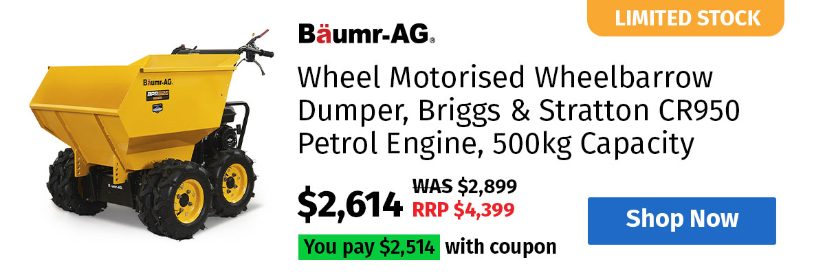 Baumr-AG 6 Wheel Motorised Wheelbarrow Dumper, Briggs & Stratton CR950 Petrol Engine, 500kg Capacity