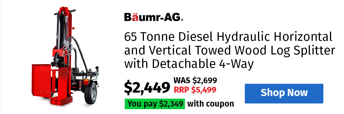 BAUMR-AG 65 Tonne Diesel Hydraulic Horizontal and Vertical Towed Wood Log Splitter with Detachable 4-Way Wedge - HDS800