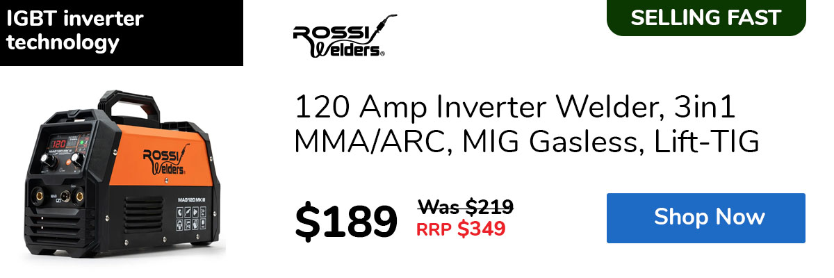120 Amp Inverter Welder, 3in1 MMA/ARC, MIG Gasless, Lift-TIG