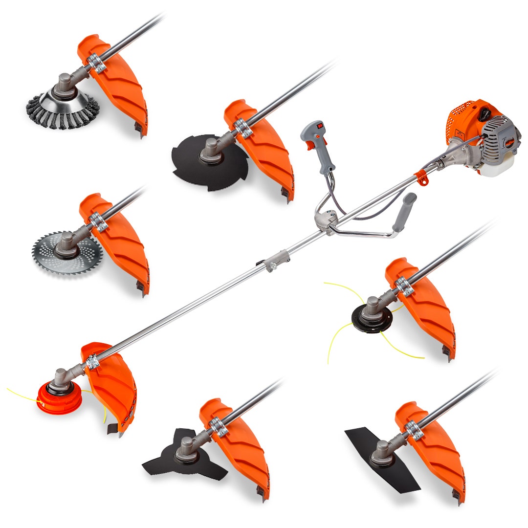 Image of MTM 62cc 7in1 Brush Cutter Garden Multi-Tool , Pole Hedge & Line Trimmer, Bullhorn Handle, 12
