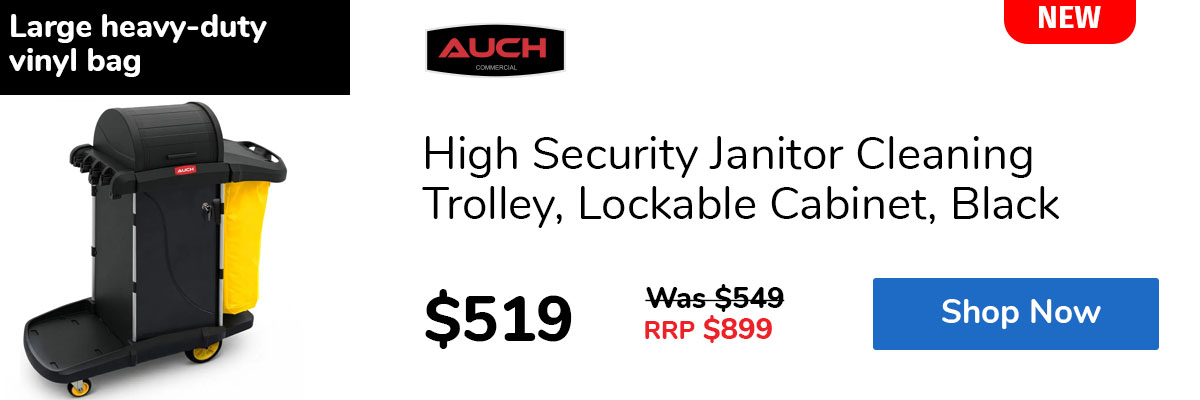 High Security Janitor Cleaning Trolley, Lockable Cabinet, Black