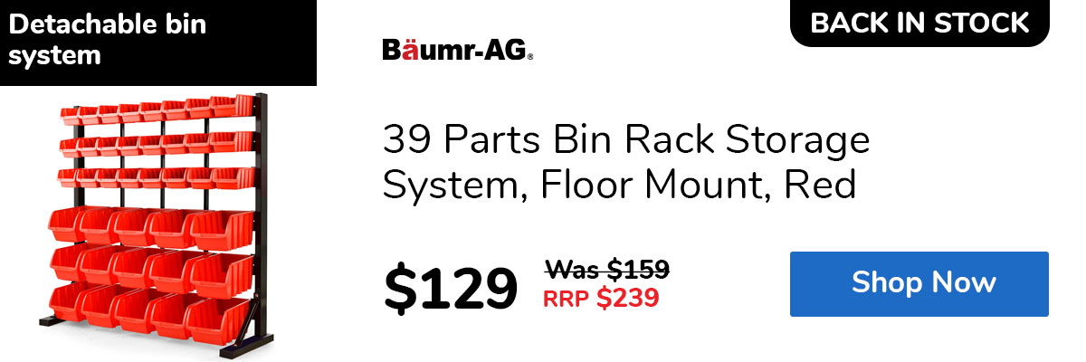 39 Parts Bin Rack Storage System, Floor Mount, Red