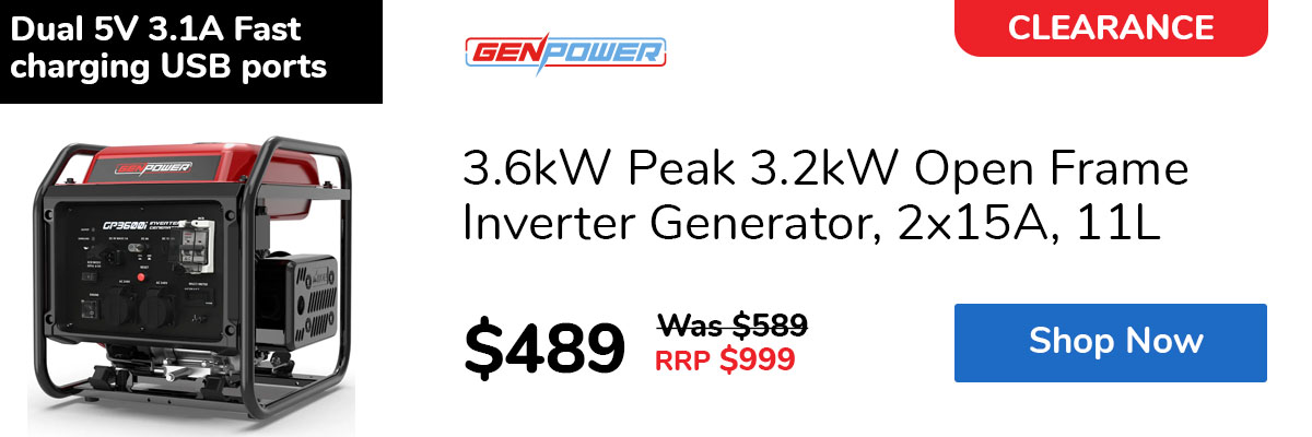 3.6kW Peak 3.2kW Open Frame Inverter Generator, 2x15A, 11L