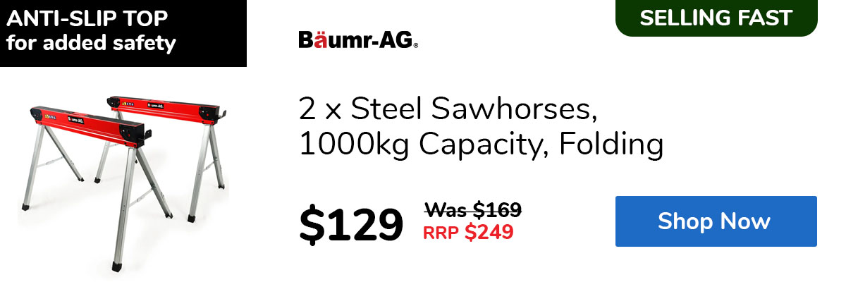 2 x Steel Sawhorses, 1000kg Capacity, Folding