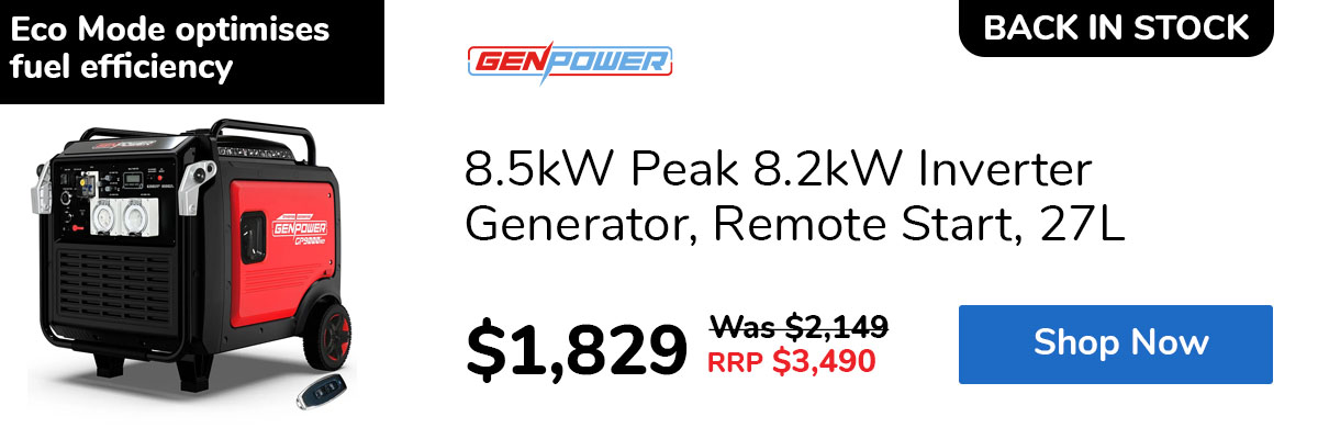 8.5kW Peak 8.2kW Inverter Generator, Remote Start, 27L