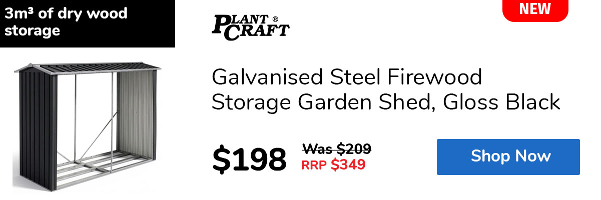 Galvanised Steel Firewood Storage Garden Shed, Gloss Black