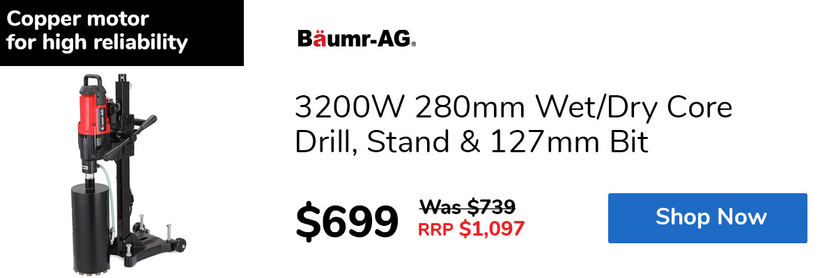 3200W 280mm Wet/Dry Core Drill, Stand & 127mm Bit