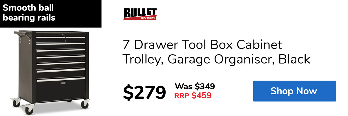 7 Drawer Tool Box Cabinet Trolley, Garage Organiser, Black