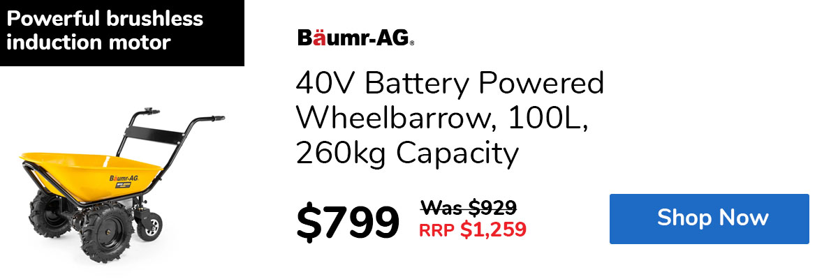 40V Battery Powered Wheelbarrow, 100L, 260kg Capacity