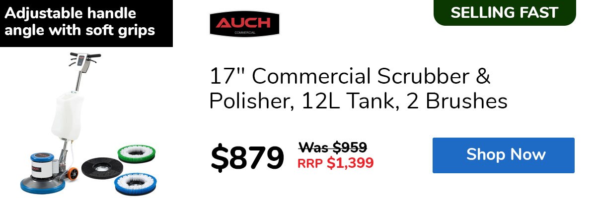 17" Commercial Scrubber & Polisher, 12L Tank, 2 Brushes