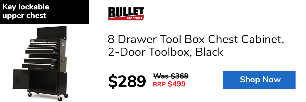 8 Drawer Tool Box Chest Cabinet, 2-Door Toolbox, Black