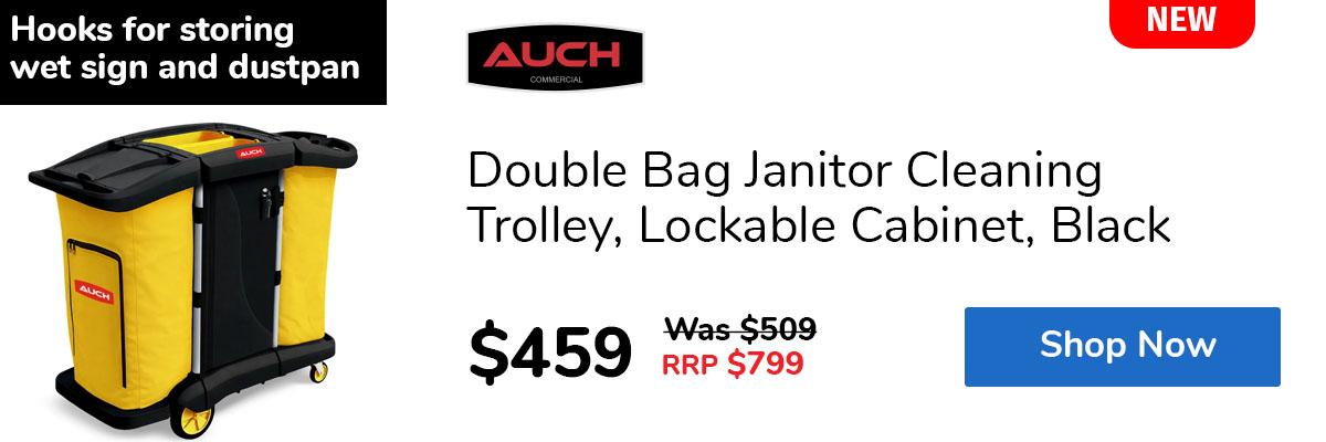 Double Bag Janitor Cleaning Trolley, Lockable Cabinet, Black