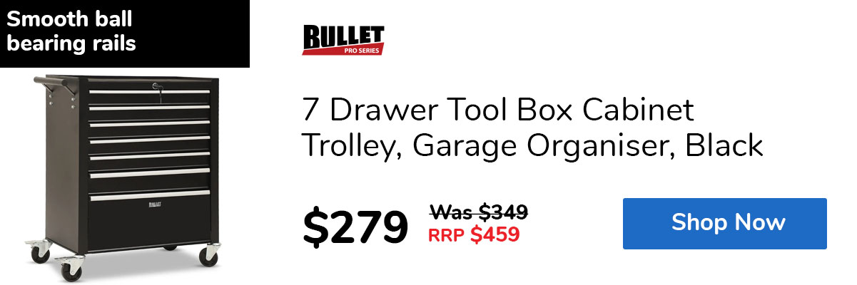 7 Drawer Tool Box Cabinet Trolley, Garage Organiser, Black