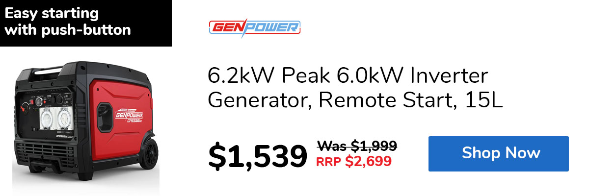 6.2kW Peak 6.0kW Inverter Generator, Remote Start, 15L