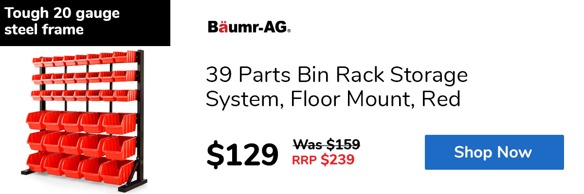 39 Parts Bin Rack Storage System, Floor Mount, Red