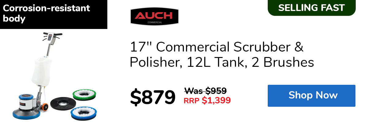 17" Commercial Scrubber & Polisher, 12L Tank, 2 Brushes