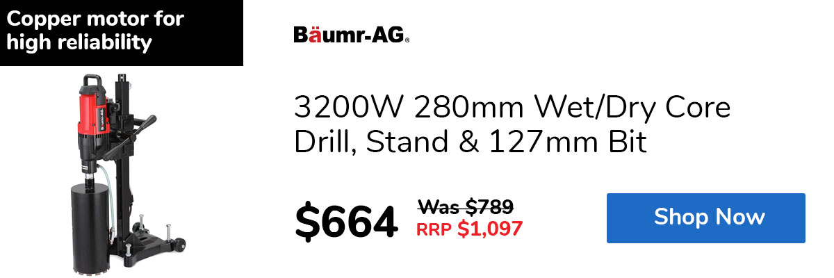 3200W 280mm Wet/Dry Core Drill, Stand & 127mm Bit