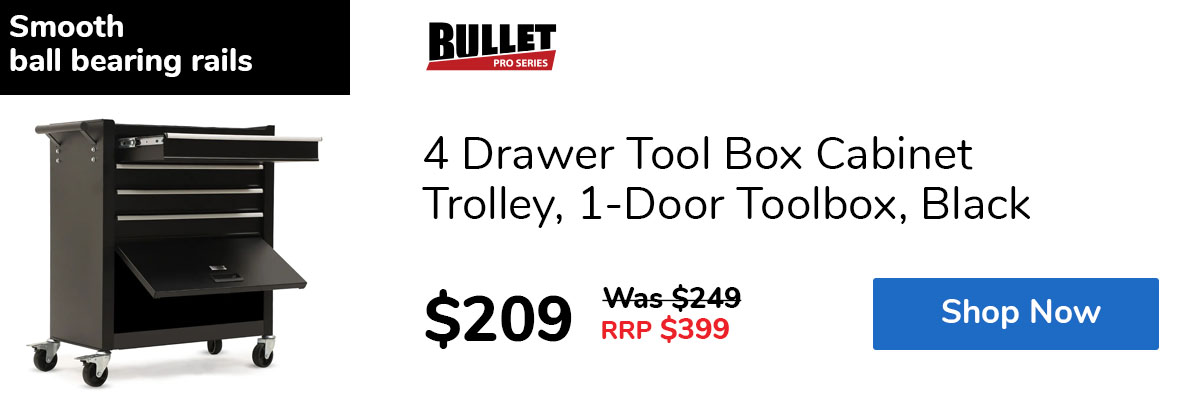4 Drawer Tool Box Cabinet Trolley, 1-Door Toolbox, Black