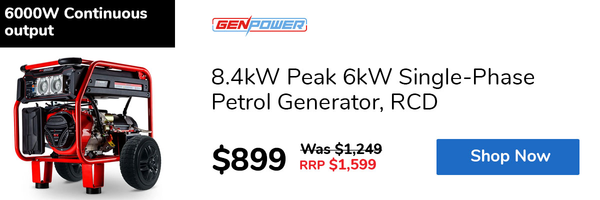 8.4kW Peak 6kW Single-Phase Petrol Generator, RCD