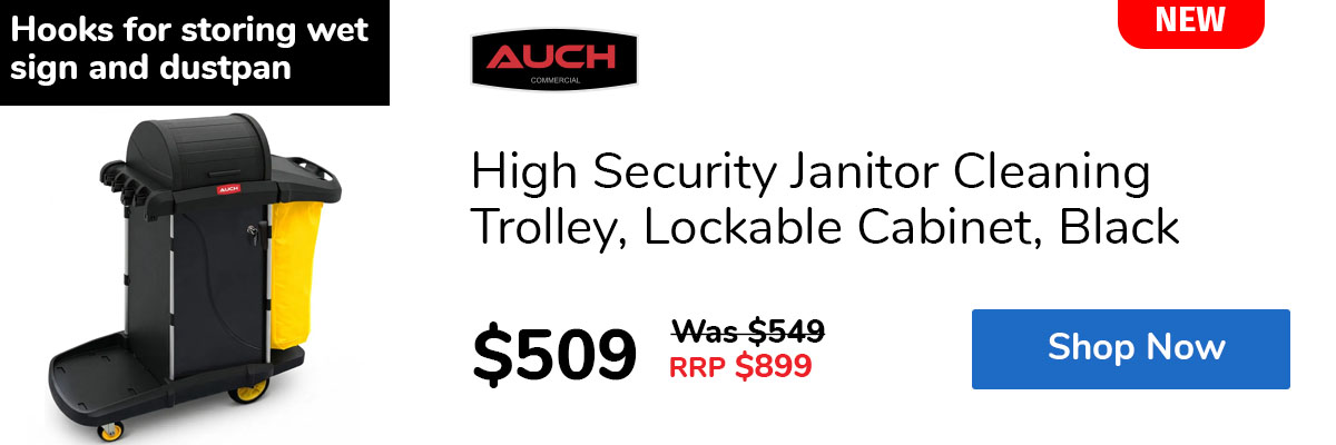High Security Janitor Cleaning Trolley, Lockable Cabinet, Black