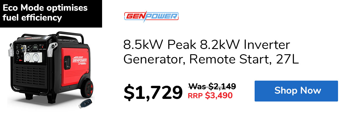 8.5kW Peak 8.2kW Inverter Generator, Remote Start, 27L