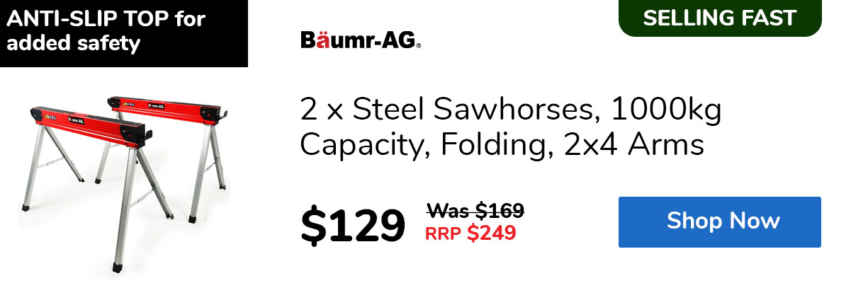 2 x Steel Sawhorses, 1000kg Capacity, Folding, 2x4 Arms