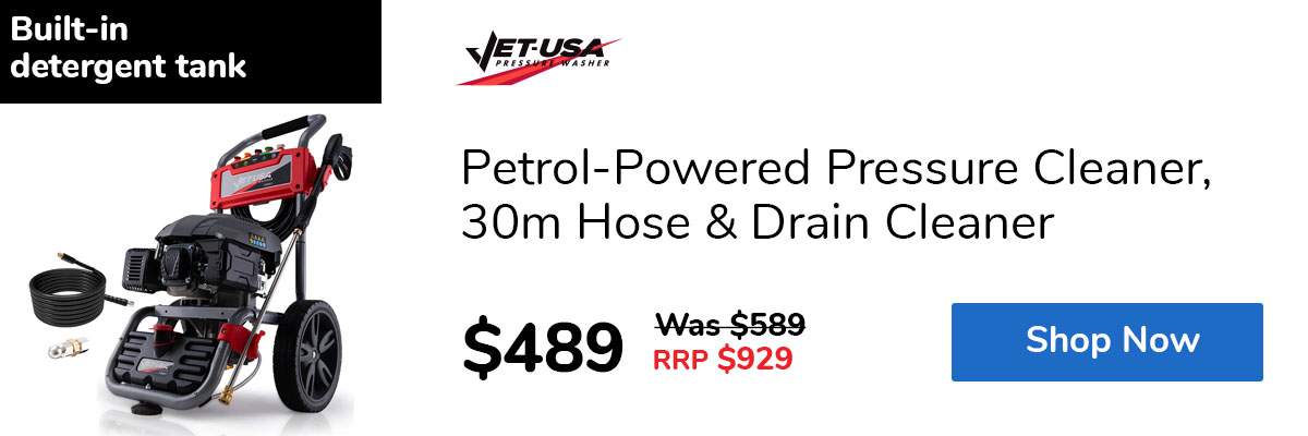 Petrol-Powered Pressure Cleaner, 30m Hose & Drain Cleaner
