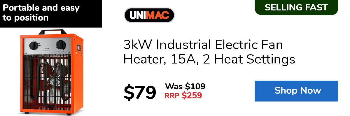 3kW Industrial Electric Fan Heater, 15A, 2 Heat Settings