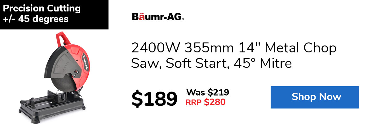 2400W 355mm 14" Metal Chop Saw, Soft Start, 45° Mitre