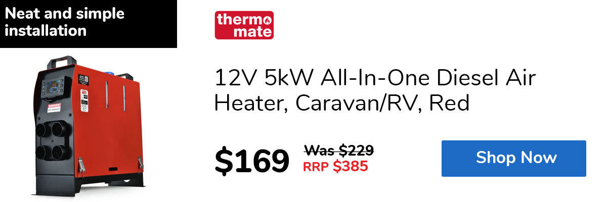 12V 5kW All-In-One Diesel Air Heater, Caravan/RV, Red
