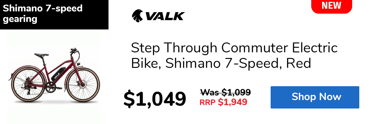 Step Through Commuter Electric Bike, Shimano 7-Speed, Red