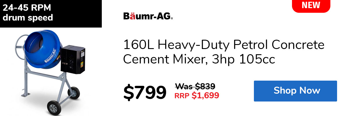 160L Heavy-Duty Petrol Concrete Cement Mixer, 3hp 105cc