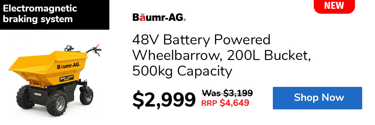48V Battery Powered Wheelbarrow, 200L Bucket, 500kg Capacity