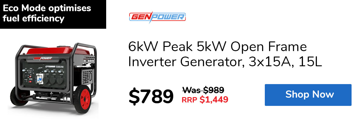 6kW Peak 5kW Open Frame Inverter Generator, 3x15A, 15L