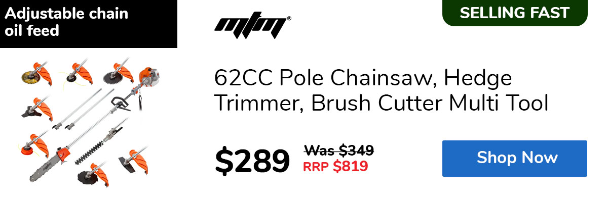 62CC Pole Chainsaw, Hedge Trimmer, Brush Cutter Multi Tool