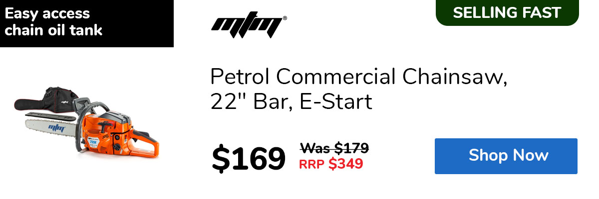 Petrol Commercial Chainsaw, 22" Bar, E-Start