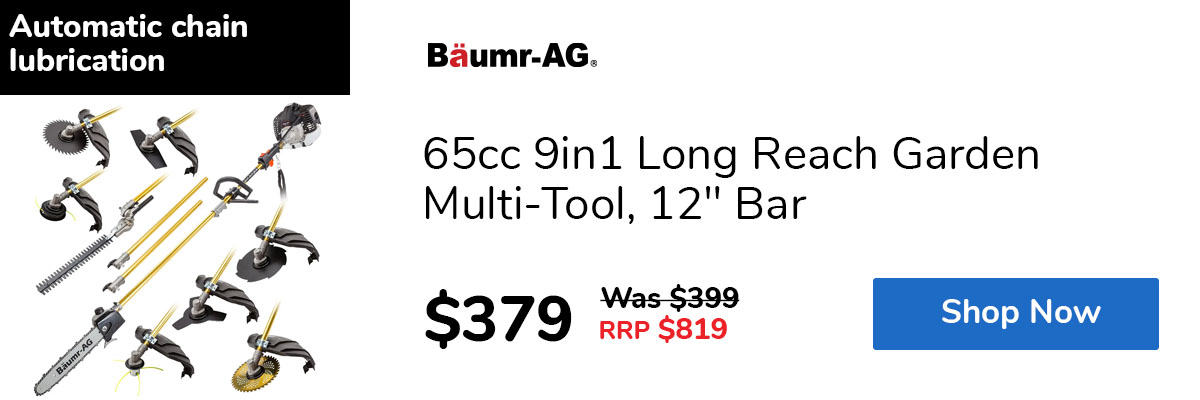 65cc 9in1 Long Reach Garden Multi-Tool, 12" Bar