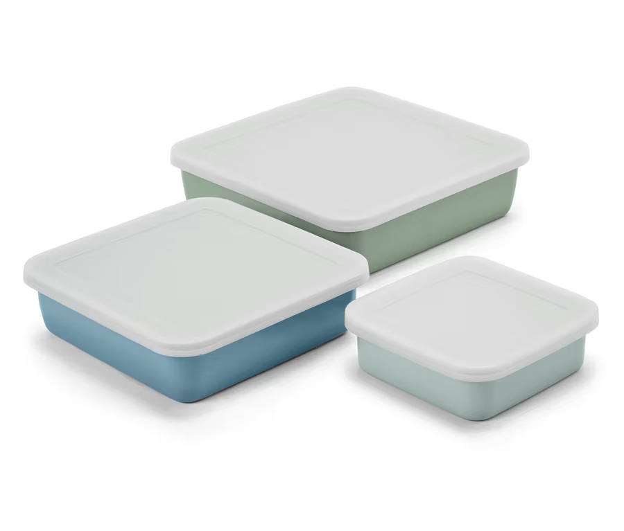 3 Emaille-Auflaufformen mit Deckel