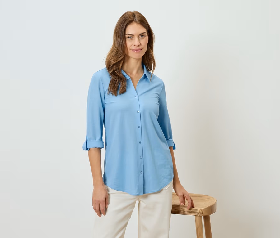 Piqué-Jerseybluse, hellblau